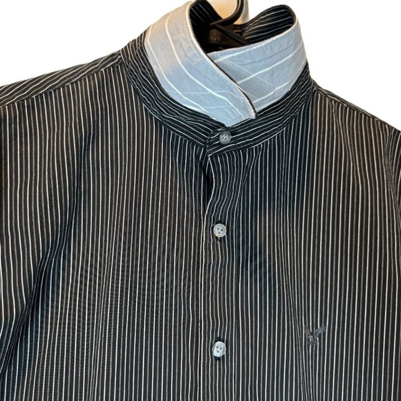 Men's American Eagle Dress Shirt Vintage Fit Black White Stripes Contrast Collar - Picture 6 of 10